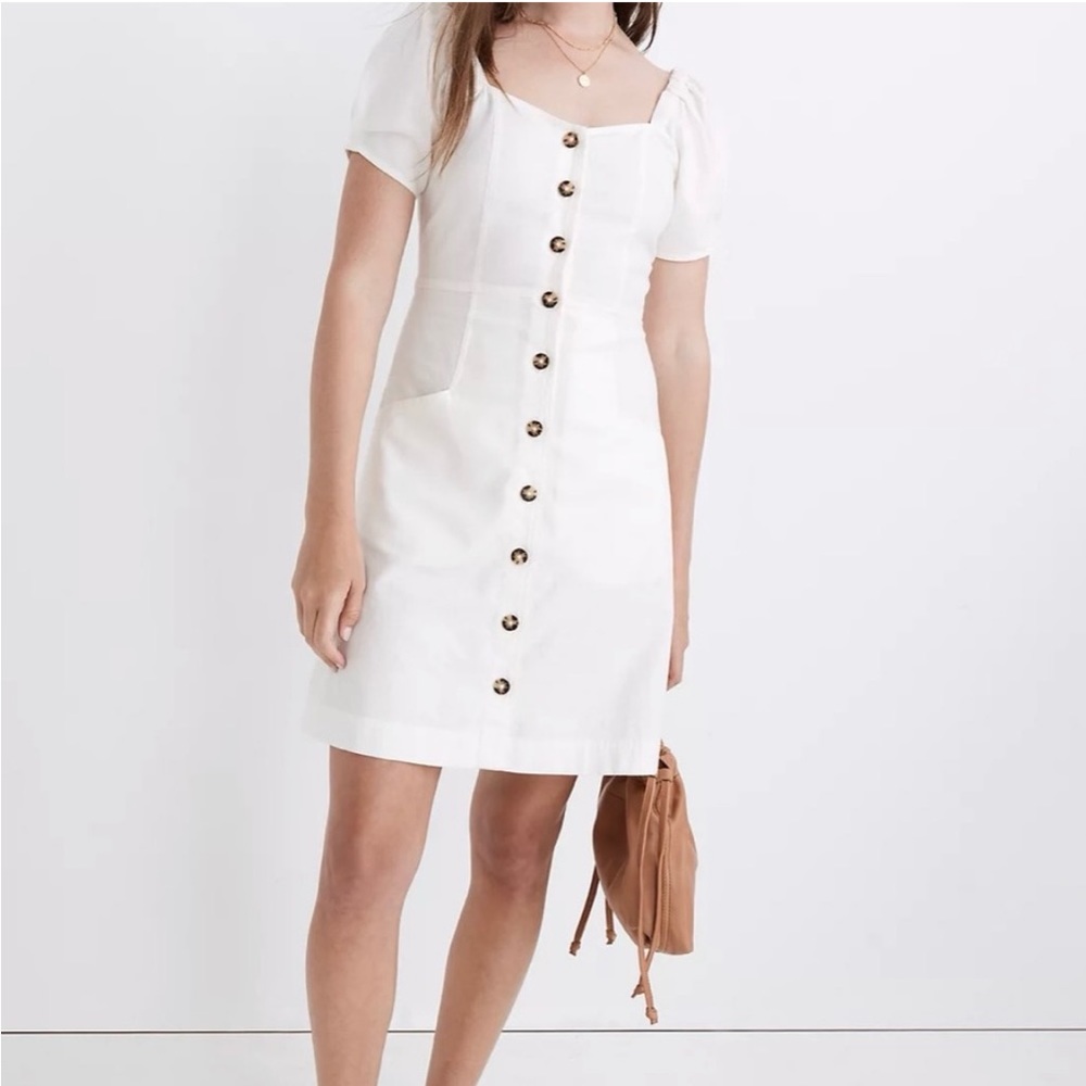 Madewell Linen-Cotton Puff-Sleeve Mini Dress